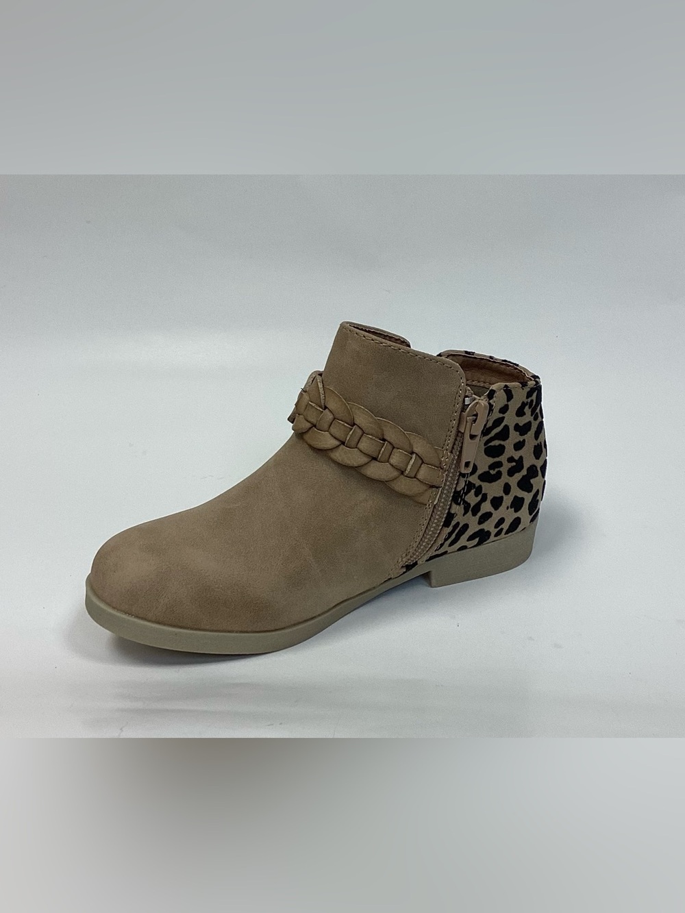 Blowfish Tan Braided Ankle Boots with Leopard Accent